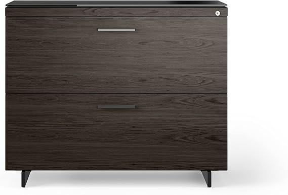 BDI Furniture Sequel 20 6116-35'' Locking Lateral 2-Drawer File Cabinet for Home or Office with Letter or Legal-Sized File Drawer, Satin-Etched Tempered Glass Top, Charcoal Stained Ash