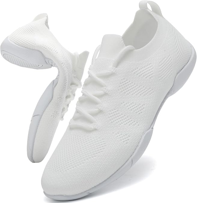 White Cheerleading Shoes Girls Women Cheerleaders | Lightweight Flexible Gymnastics Trainers Athletic Sneakers for Cheer School Training Competition & Daily Dance