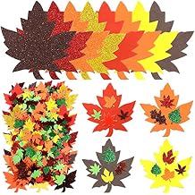 224 Pcs Thanksgiving Fall Foam Leaf Stickers Fall Crafts Self Adhesive Leaf Shape Glitter Sticker Thanksgiving Glitter Foam Sticker for Autumn Party DIY Crafts(Sweet Style,Warm Colors)