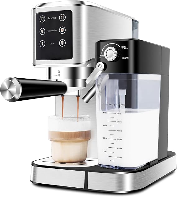 Espresso Machine 20 Bar Touchscreen Espresso Maker with Automatic Milk Frother for Cappuccino Latte Expresso Coffee Machine for Home with Dual Heating System and Dual Pump