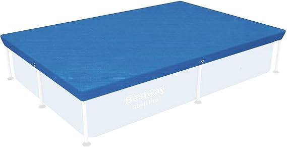 Bestway Flowclear Rectangle 7'4" x 60" Pool Cover for Above Ground Swimming Pools with Drain Holes and Tie-Down Ropes, Blue (Cover Only)