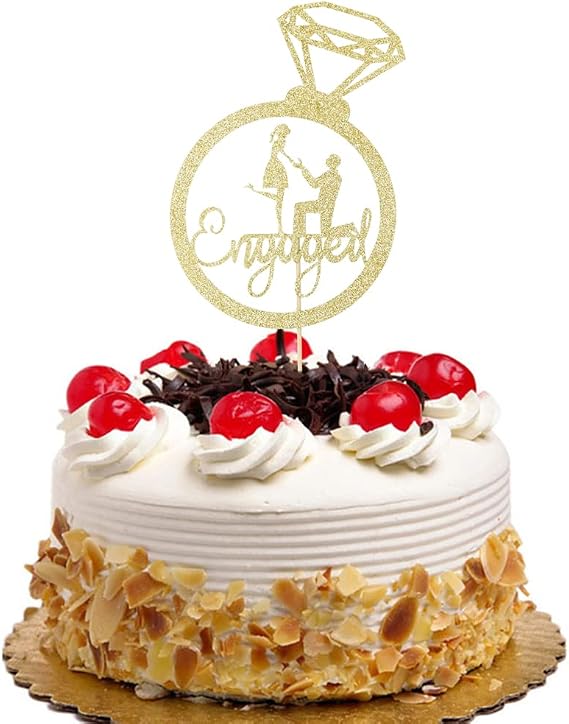 Engaged Cake Topper Proposal Party Decor Diamond Ring Bride and Groom Engagement Party Decorations Gold Glitter