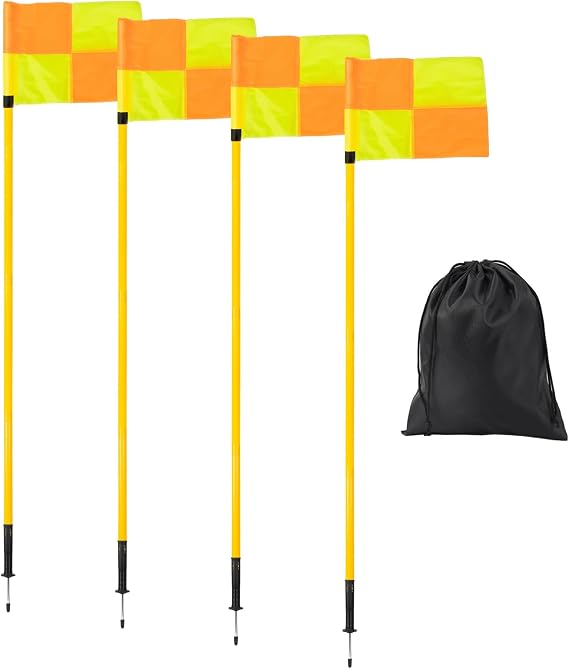 Desyeryamimi Soccer Corner Flags Set of 4 for Soccer Field, Adjustable Spring Loaded Soccer Flags Agility Training Poles Soccer Sticks, Speed and Agility Training Equipment with Storage Bag-5FT