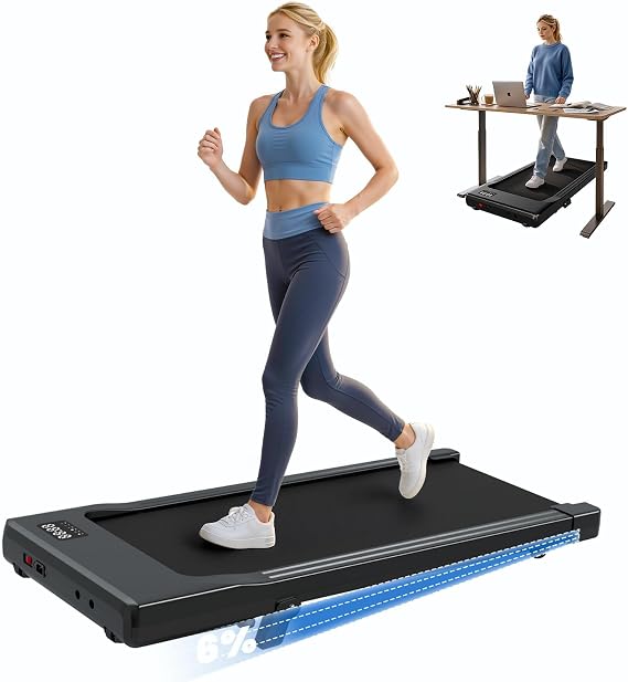 DeerRun Walking Pad Treadmill, 7% Incline Foldable Treadmill with Handlebar