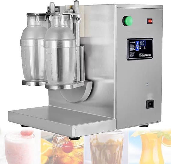 120W Electric Milk Tea Shaker, Double Head Milkshake Maker Machine with 0-120s Adjustable Timer, Includes 2 Cups, for Bubble Tea and Boba Shop