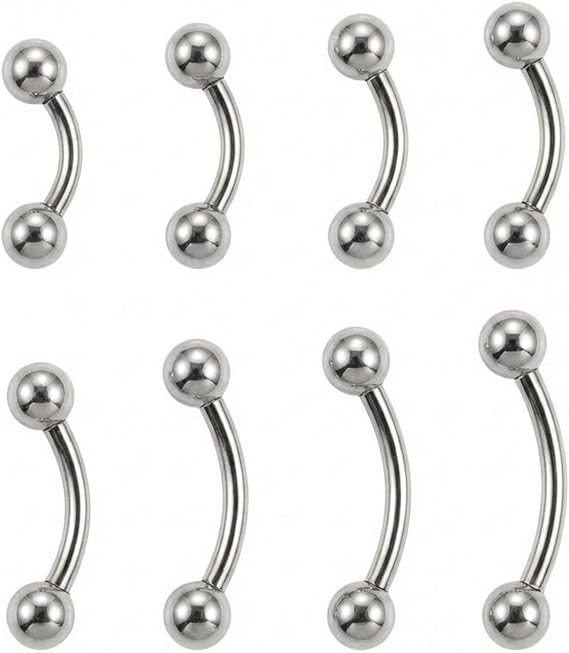 8 Pcs Vertical Labret Lip Bars & Eyebrow Piercing Jewellery, Curved Barbell Piercing, Bridge Tongue Rings for Eyebrow Lip Curved Barbell Piercing Helix Eyebrow Rings (8/10/12/14mm)