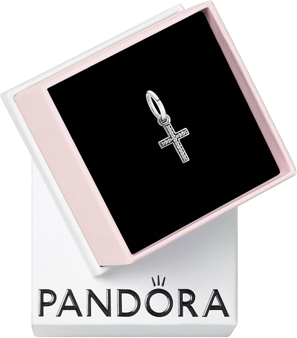 PANDORA Sparkling Cross Dangle Charm - Faith Symbol Design with Cubic Zirconia Stones - Hand-Finished - Jewelry for Her with Gift Box - Compatible with Moments & ME Charm Bracelets - Sterling Silver