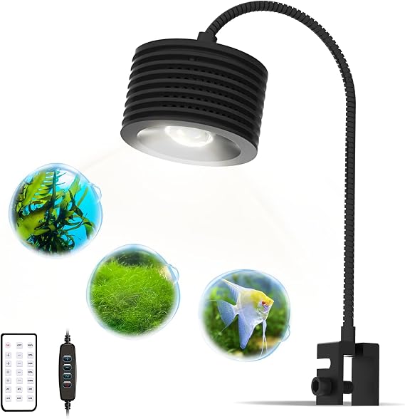 Lominie 20W Full Spectrum LED Aquarium Light - 4 Channels Dimmable Nano Fish Tank Light with 360° Gooseneck, CRI 92.2 Clip on Planted Freshwater Tank Light with Timer for Refugium Moss
