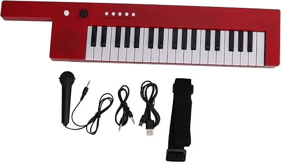37 Key Keyboard Piano Portable Guitar Electronic Organ Mini Keytar Education Musical Instrument for Beginners (BF-3755 red)