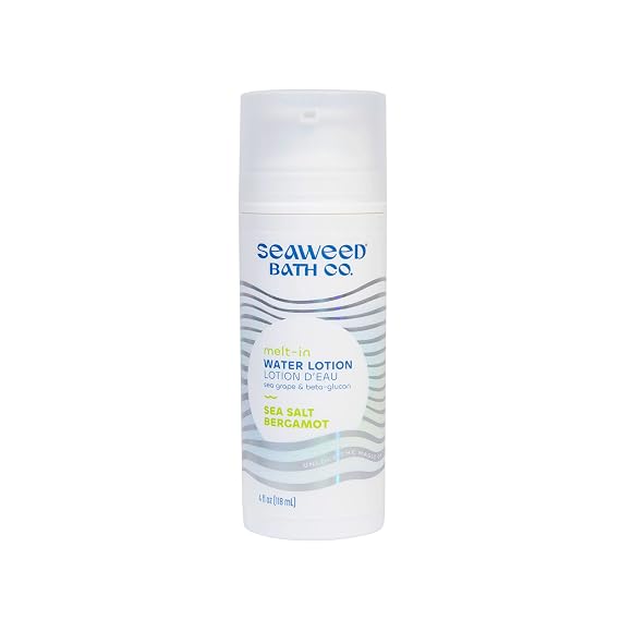 Seaweed Bath Co. Melt-In Water Lotion, Sea Salt Bergamot Scent, 4 Ounce, Sustainably Harvested Seaweed, Sea Grape, Beta-Glucan