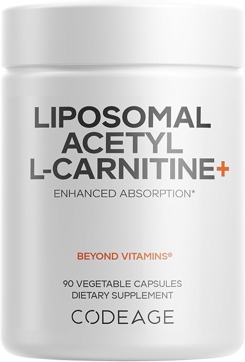 Codeage Liposomal Acetyl-L-Carnitine+, ALCAR, 500mg, 90 Capsules | Acetyl-L-carnitine 500mg (ALCAR), liposomal delivery from sunflower phospholipids. Three-month supply. Gluten-free, non-GMO.
