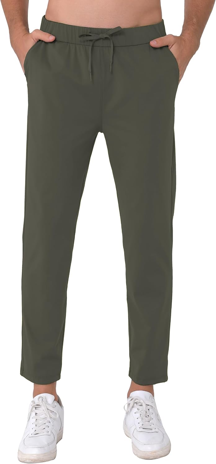 Mens Stretch Travel Pants 27 Inseam Quick Dry Light Weight Sweatpants Workout Casual Joggers with Pockets