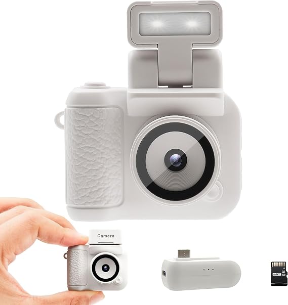 Digital Camera with 1.4 in LCD Screen 1080P 32GB Card Charging Base Monoreflexes Shaped CMOS Compact Portable Video Recorder Easy to Operate (White)