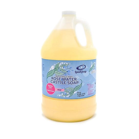 Rose Water Pure Castile Liquid Soap for Face, Hand & Body Wash - Vegan, Made in USA, All Skin Types, Dry & Sensitive Skin, Moisturizing (1 Gallon)