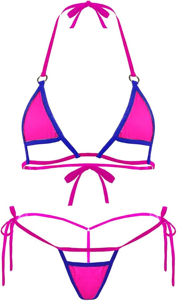 Women 2 Pieces Mini Bikini Set Sexy Cut Out Swimwear Halter Micro Lingerie Tie String Swimsuit