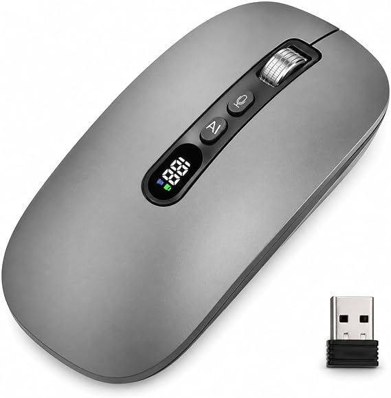 AI Voice Typing Wireless Mouse, ai smart Mouse Translator 200+ Languages, Rechargeable Silent Click, Multi-Device for PC, Laptop (Gray)