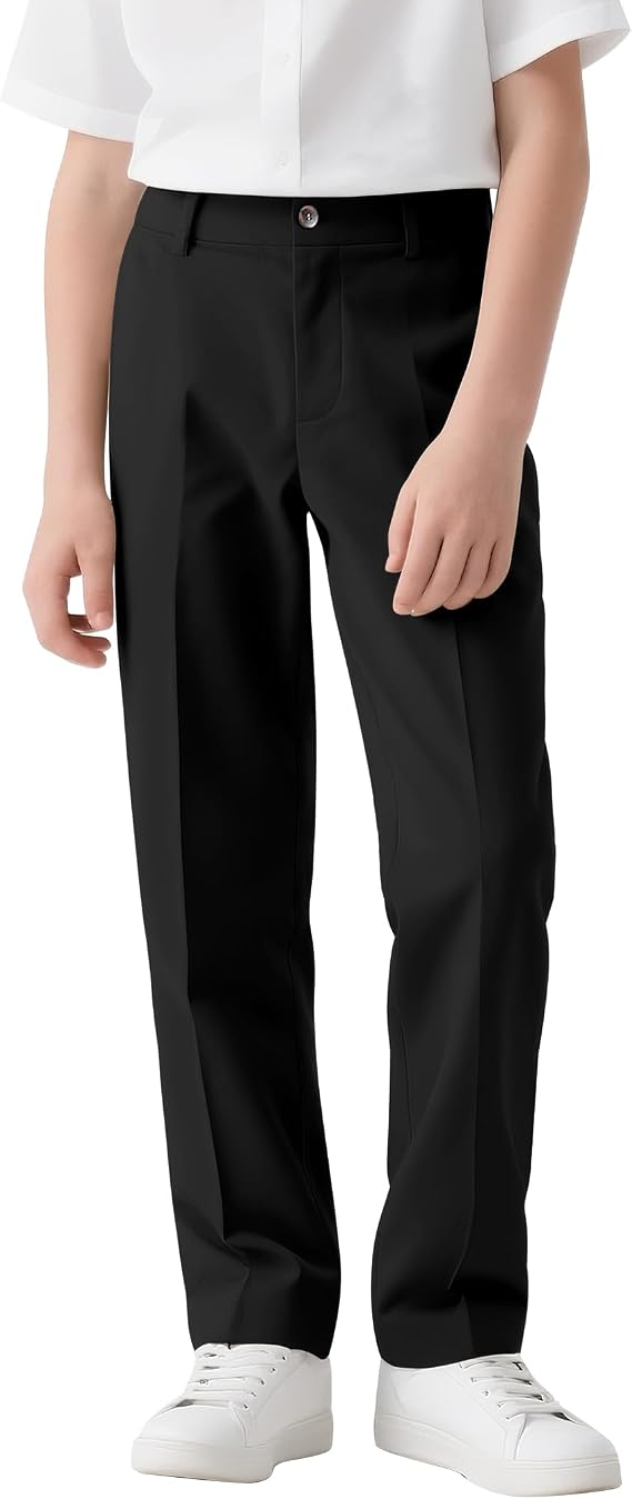 Boys Dress Pants School Uniform Golf Pants for Boys Adjustable Waist Twill Chino Pant Size 7-14Years