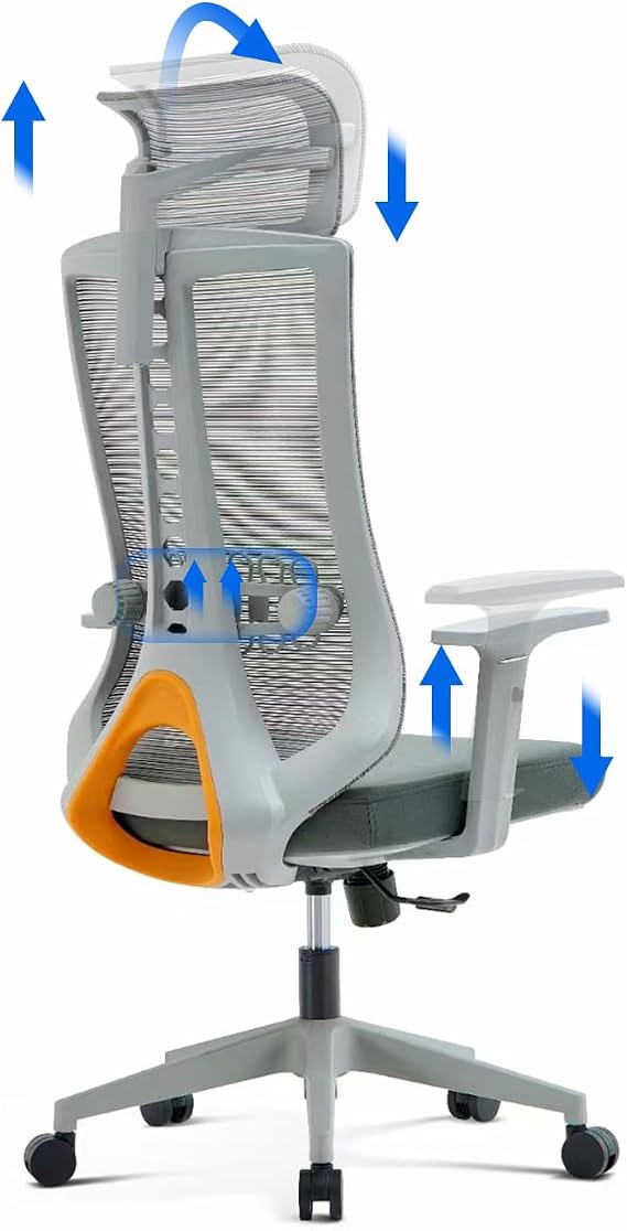 Ergonomic High Back Mesh Office Chair with Adjustable Headrest, Lumbar Support & PU Armrests, Tilt Lock Computer Desk Chair