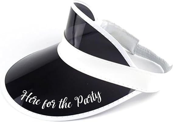 Brosash Here for the Party Visor Hat Fun Black & White Sun Visor for Festivals, Concerts, Beach Days, Tailgates & Party Nights Funny Celebration Hats Outdoor Casual Attire Fashion for Men Women
