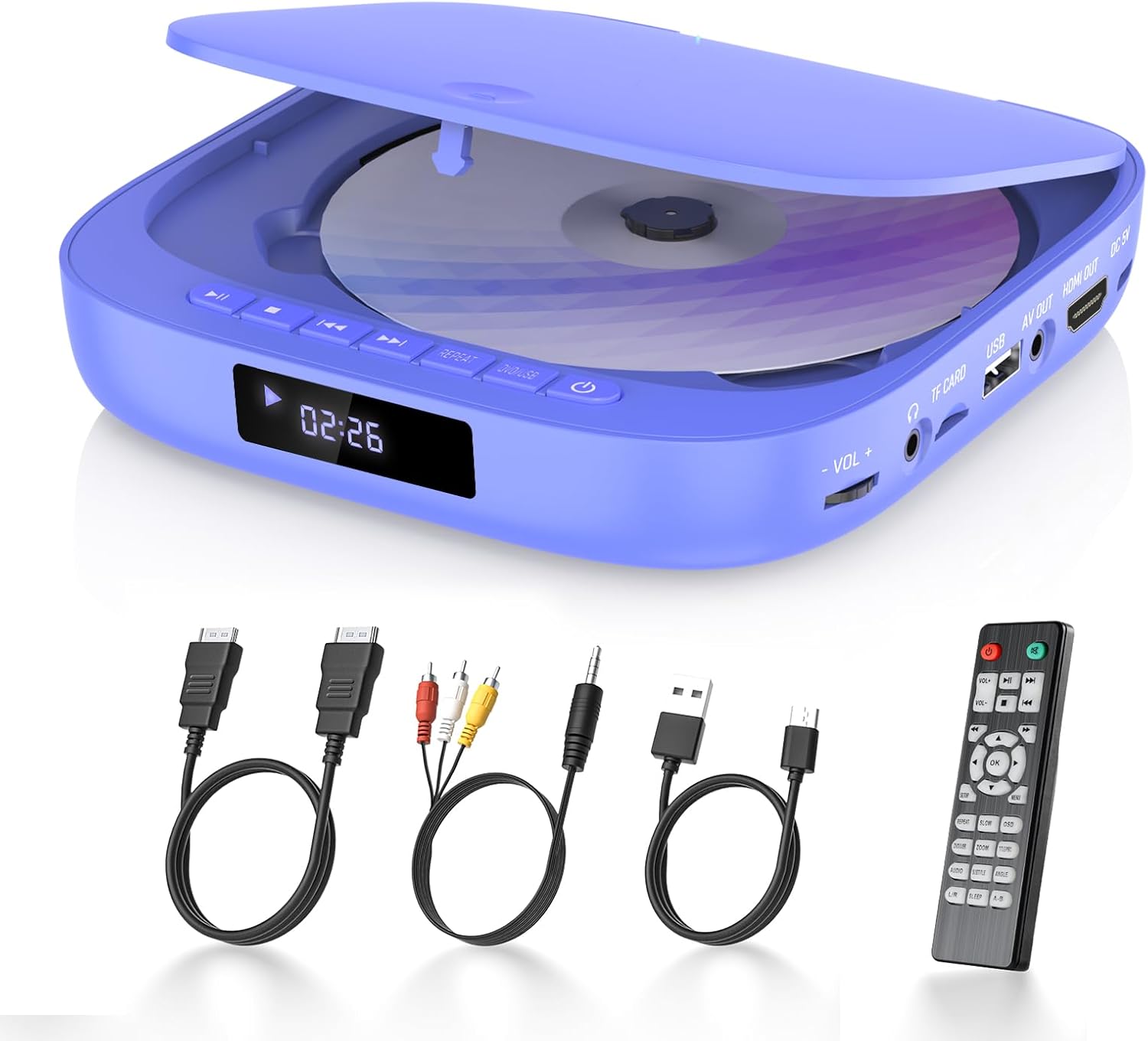 Desobry Mini DVD Player, DVD Player for TV 1080P Region Free DVD Player HDMI with HDMI/RCA Cable and Remote Control, CD/DVD Player Support USB/TF Card Input, DVD Player for Smart TV, Last Memory