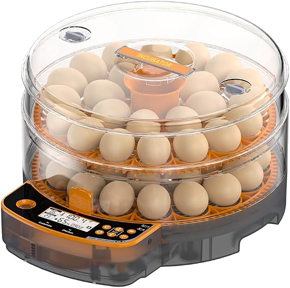 48 Egg Incubator for Chicken Eggs, Automatic Egg Incubator with Built-in Water Reservoir, 360° Auto Egg Turning, LED Egg Candler, Temperature & Humidity Alarm, Digital Poultry Hatcher