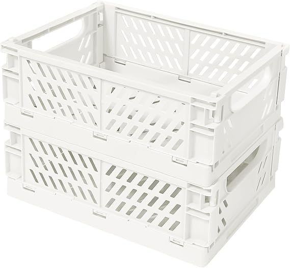 Mini Pastel Plastic Storage Bins 2Pcs Foldable Pastel Crates Plastic Basket Colorful Storage Containers Baskets for Classroom Kitchen Office Bedroom Desktop Home Decor (White, Small: 15*10*6cm) | Basket Colorful Storage Containers Baskets for Classroom Kitchen Office Bedroom Desktop Home Decor (White 5.8" x 3.8" x 2.2")