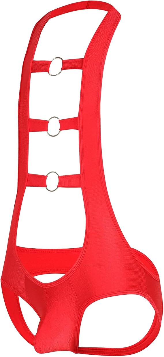 Men's Halter Cutout Jockstrap Bodysuit O-Ring Wrestling Singlet Thong Leotard Backless Stretch Jumpsuit Underwear