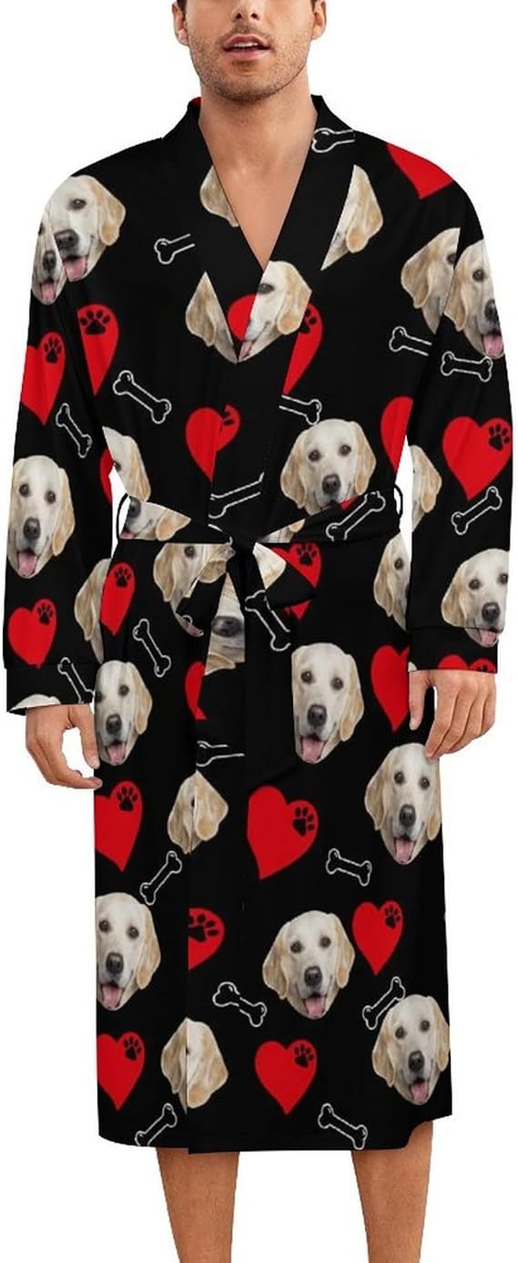 Personalized Face Photo Robes for Women Men Custom Couples Picture Short Robes Funny Pajamas Bathrobe Sleepwear