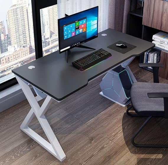 Bestier I Shaped Gaming Desk Computer Desk,X Shaped Gaming Table,Gamer Workstation with Large Mouse Pad for Robust Metal and Wood Computer Desk for Gaming and Office,Black1-L 100CM vision