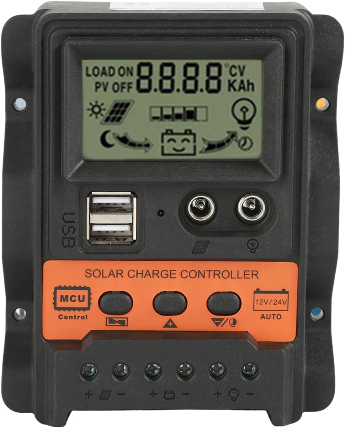 DEWIN Solar Charge Controller, PWM Solar Charge Controller with LCD 12V 24V 30A Dual USB 5V Output Solar Panel Battery Regulator