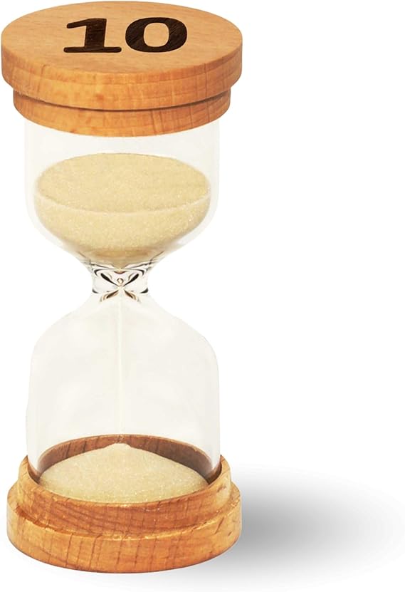 Sand Hourglass Timer - Glass Sand Clock Minutes - Modern Hourglass Watch with Wooden End Caps for Kids, Games, Classroom, Kitchen, Home or Office Decor (10 Minutes)