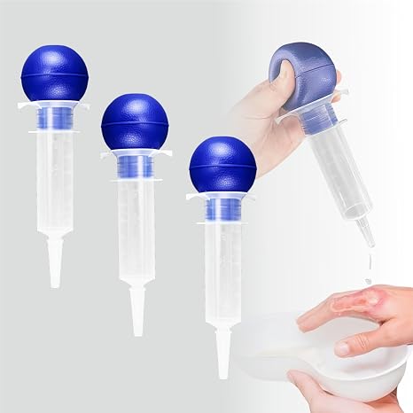 Bulb Syringe with Scales - Balloon Flusher for Wound Irrigation Enema Food Intake Pack of 3 (60cc)