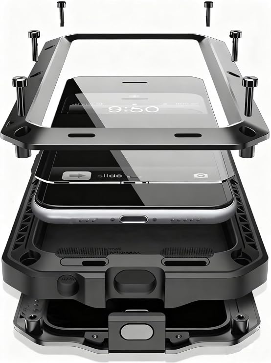 Compatiable with iPhone 17 Pro Max Case,360 Full Body Protective Cover Heavy Duty Shockproof [Tough Armour] Aluminum Alloy Metal Case with Silicone Built-in Screen Protector - Black