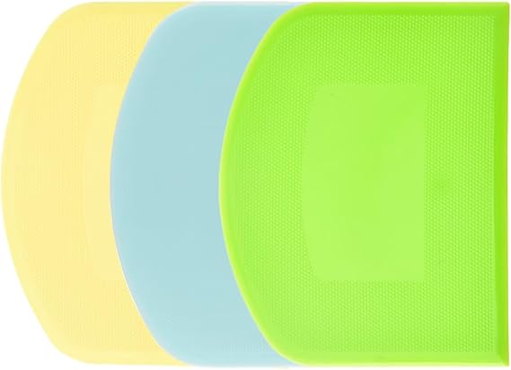 Plastic Dough Scraper Card, 3 Pieces Bowl Scraper, Dough Scraper Plastic, Dough Cutter for Dough Cake, Pizza, Baking Tool (Blue/Green/Yellow)
