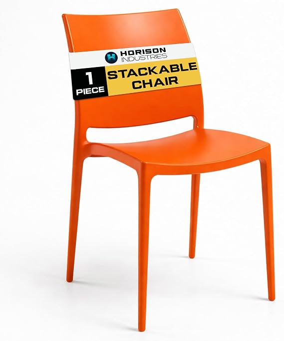 Horison Industries Stackable Plastic Chairs, Orange, 1 Pack, 500x440x450mm | Horison Industries Stackable Plastic Chairs, Orange, 1 Pack, 500x440x450mm