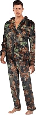 TrailCrest by Treel Camo Soft Plush Fleece Button Down Long Sleeve Shirt and Pants Pajama Lounge Set