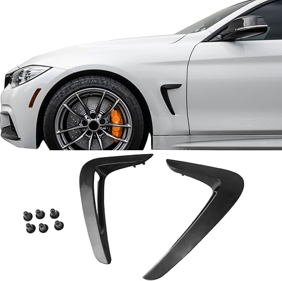 Fit 2014-2016 BMW 4-Series Side Fender Vent Matte Black ABS | IKON MOTORSPORTS, Fit F32 Coupe 2-Door F33 Convertible F36 Grand Coupe, Front Side Fender Air Vent Cover Trim 2PCS
