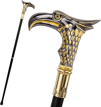 Golden Black Eagle Walking Stick Decorative Vampire Cospaly Vintage Party Fashionable Walking Cane Halloween Crosier 93cm