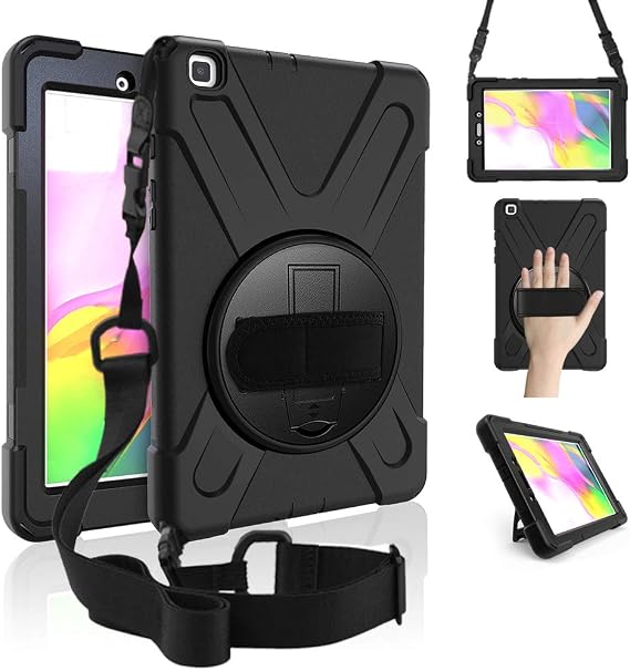 ZenRich Galaxy Tab A 8.0 Case (2019),360 Degree Rotatable Kickstand,Hand Strap and Shoulder Strap, zenrich Hybrid Heavy Duty Shockproof Case for Samsung Galaxy Tab A 8.0 SM-T290/T295/T297 (Black) | Heavy Duty Shockproof Protective Case with S Pen Holder, 360 Rotating Kickstand, Hand Strap & Shoulder Belt for kids