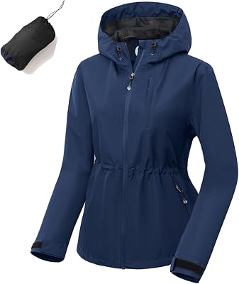 Womens Lightweight Packable Rain Jacket, Waterproof Hooded Rain Coat Windbreaker for Hiking,Cycling