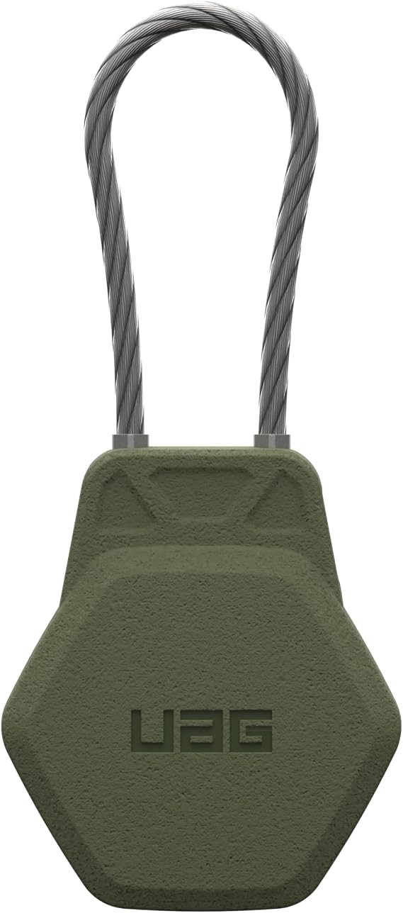 URBAN ARMOR GEAR UAG Designed for AirTag Case - Hard Shell Lock Case AirTag Holder Keychain with Wire Cable for Keys, Luggage & Bags, Anti-Lost Ultra Secure GPS Protective Cover, Civilian Olive Drab