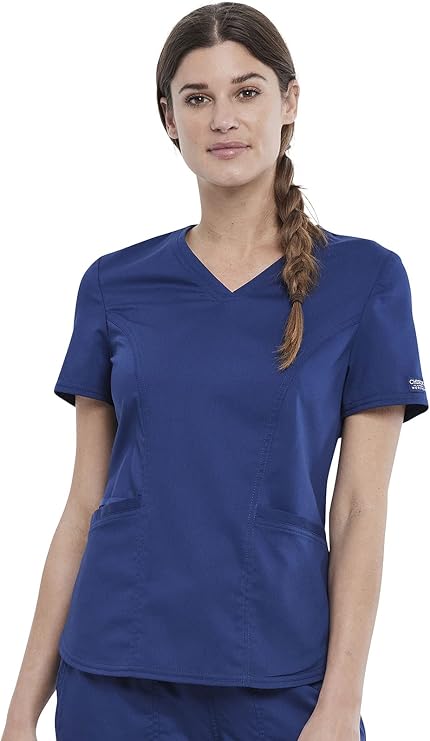 Cherokee WW Revolution Scrubs for Women V Neck 2 Pockets Modern Classic | Princess Seams, Elastic Instrument Loops, Shirttail Hem, Durable Design, Easy Care Fabric, Medical Uniform Use
