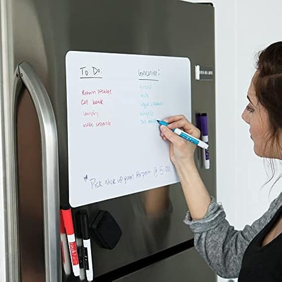 Cinch! Magnetic Whiteboard for Fridge 29 x 21 Inch - Stain-Resistant Dry Erase Board with 4 Fine Tip Markers and Large Eraser - Fridge Whiteboard Planner and Organizer for Kitchen or Office Use