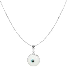 PICK YOUR CHARM - Blue Red or White Evil Eye Protection Charm Pendant on 20 Inch Silver Box Chain Necklace for Men & Women - Evil Eye Jewelry in 925 Sterling Silver