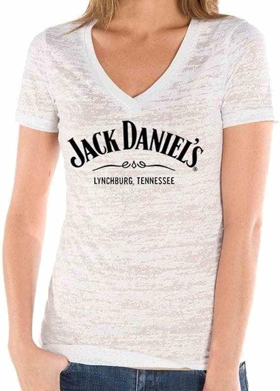 Jack Daniels Women's Daniel's Burnout V-Neck T-Shirt White Large