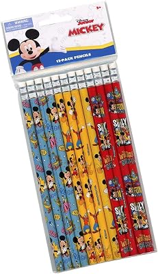 Mickey Mouse Character Pencil Set - Kids Writing Pencils with Erasers - Party Pack - Variety Assortment Pack of 12