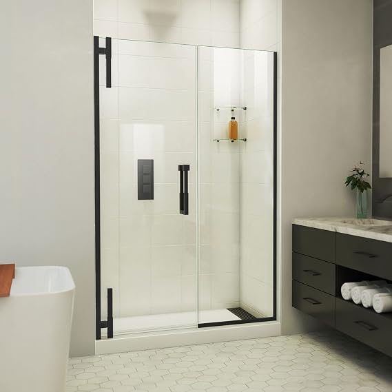 DreamLine Ascend 48-49 inch W x 72 inch H Frameless Pivot Shower Door in Matte Black