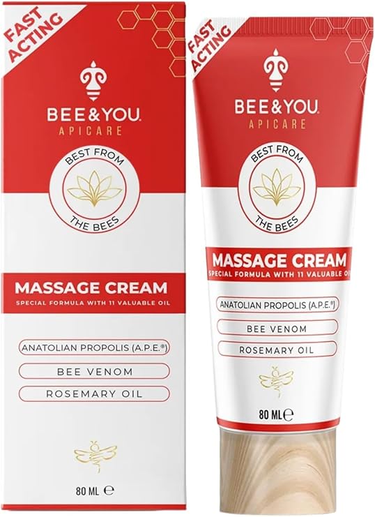 BEE and YOU Massage Cream Propolis, Bee Venom & 11 Herbal Oils Soothing Body & Foot Massage Spa-Like Relaxation Clean Formula - 2.7 fl oz