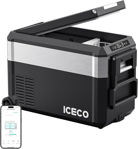 ICECO JP40 ProD 12V Refrigerator, Dual Zone Portable Fridge Freezer Powered by SECOP, Electric Compressor Cooler with Wheels, Car Fridge with AC/DC,4F~68F, for Van RV Travel Camping Road Trips