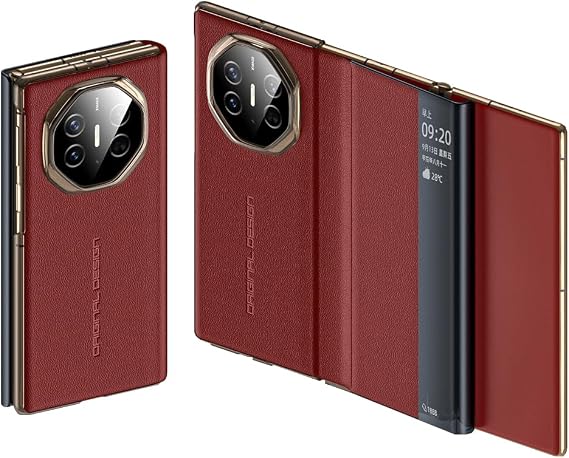 Triple Folding Screen Phone Case Suitable for Huawei Mate XTS, Leather Clamshell for MateXTS,Comprehensive Protection Protective case for Electroplating Frame Red
